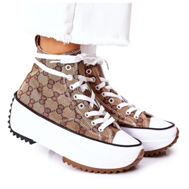FJ1 Baskets Logging On The Electric Love Brown Platform blanche brun