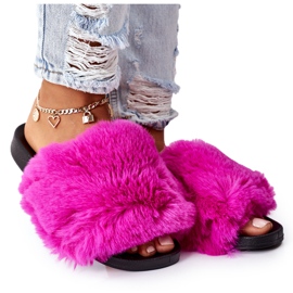 FJ1 Pantoufles En Caoutchouc Avec Fourrure Fuchsia Douce rose