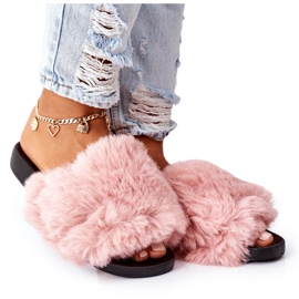FJ1 Pantoufles En Caoutchouc Avec Fourrure Douce Rose