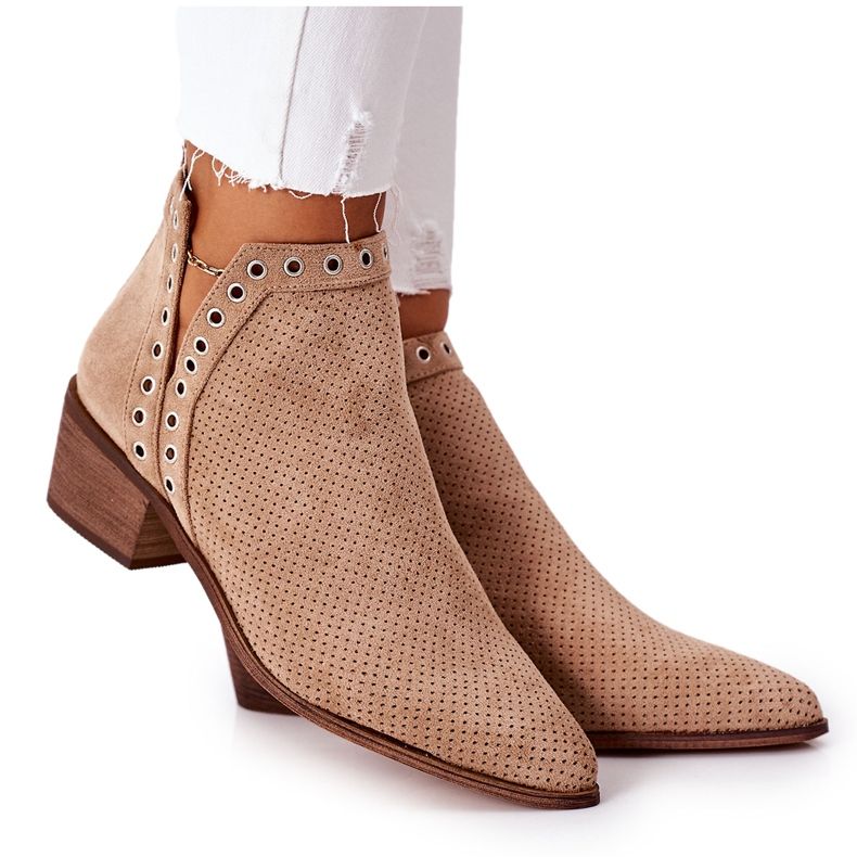 Bottines Ajourées Avec Découpes Beige Western