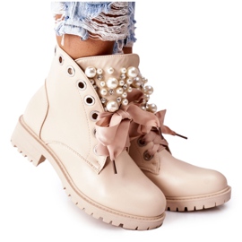 Bottines Perla beiges avec perles et strass