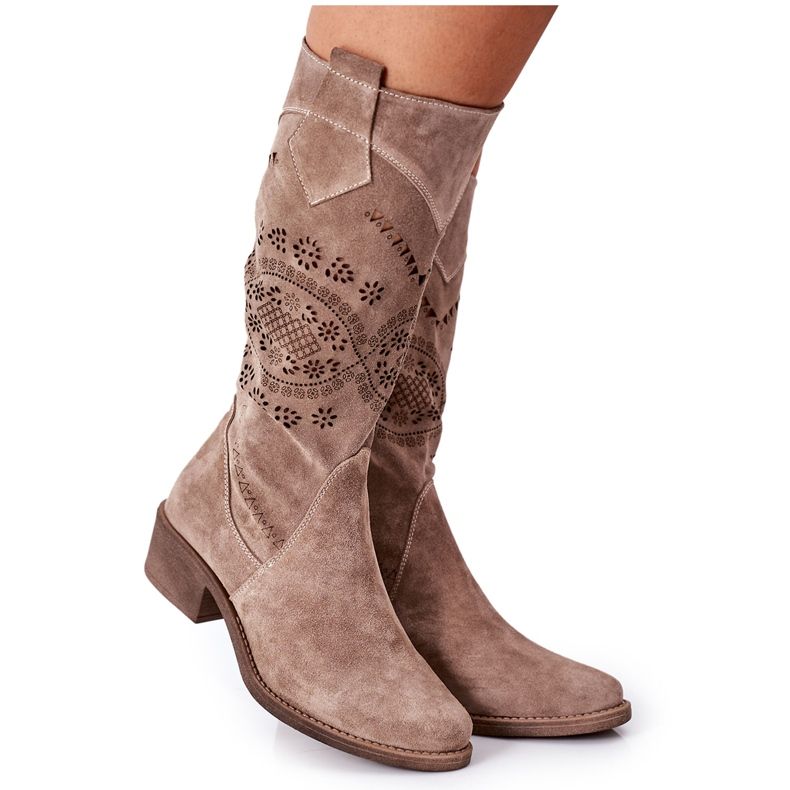 Alberto Violli Bottes en daim à motif Sierra Cappuccino ajouré brun