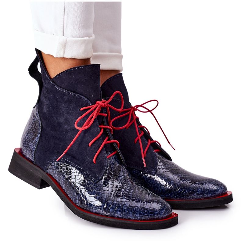 Alberto Violli Bottines Cuir À Motif Crocodile Bleu Marine Cheyenne rouge