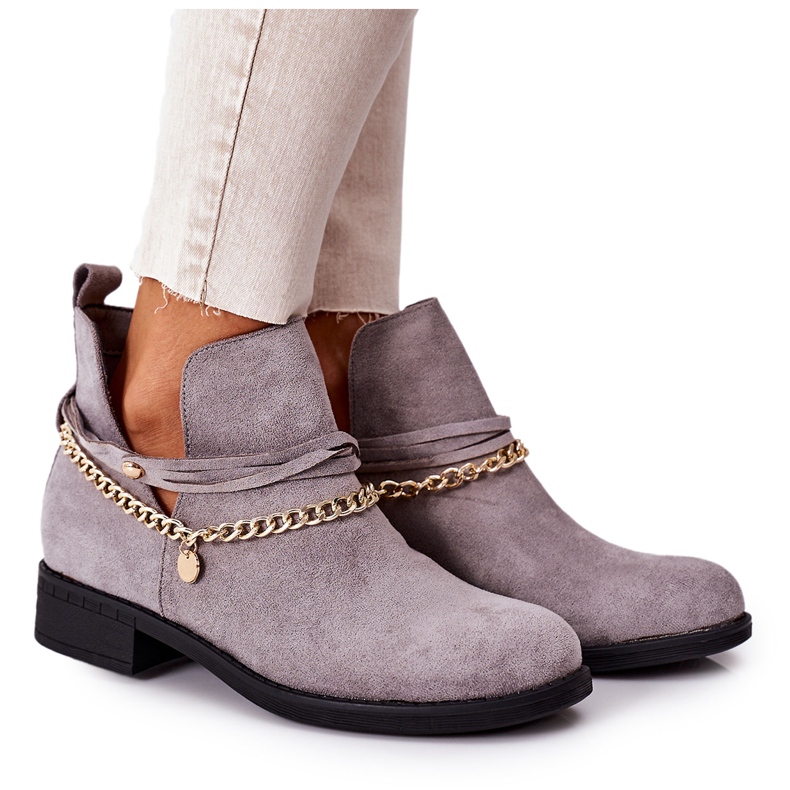 PS1 Bottines en daim avec une chaîne Gris Elvira