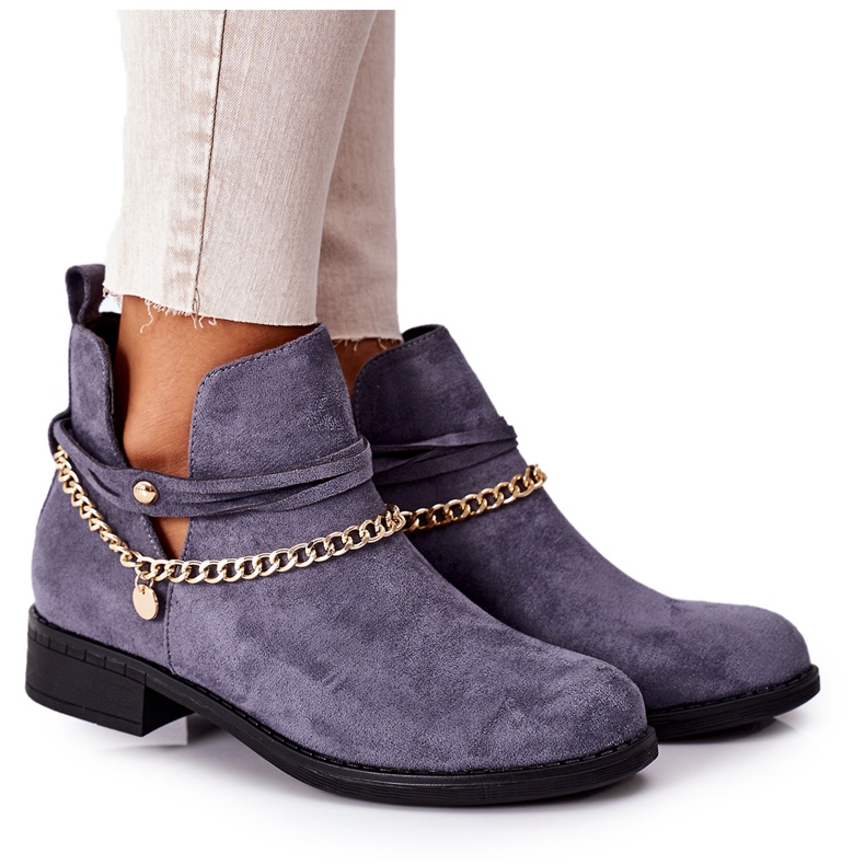 PS1 Bottines en daim avec une chaîne Bleu Elvira