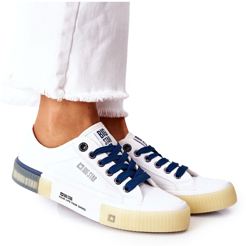 Baskets en cuir pour femmes Big Star II274132 Blanc blanche bleu marin