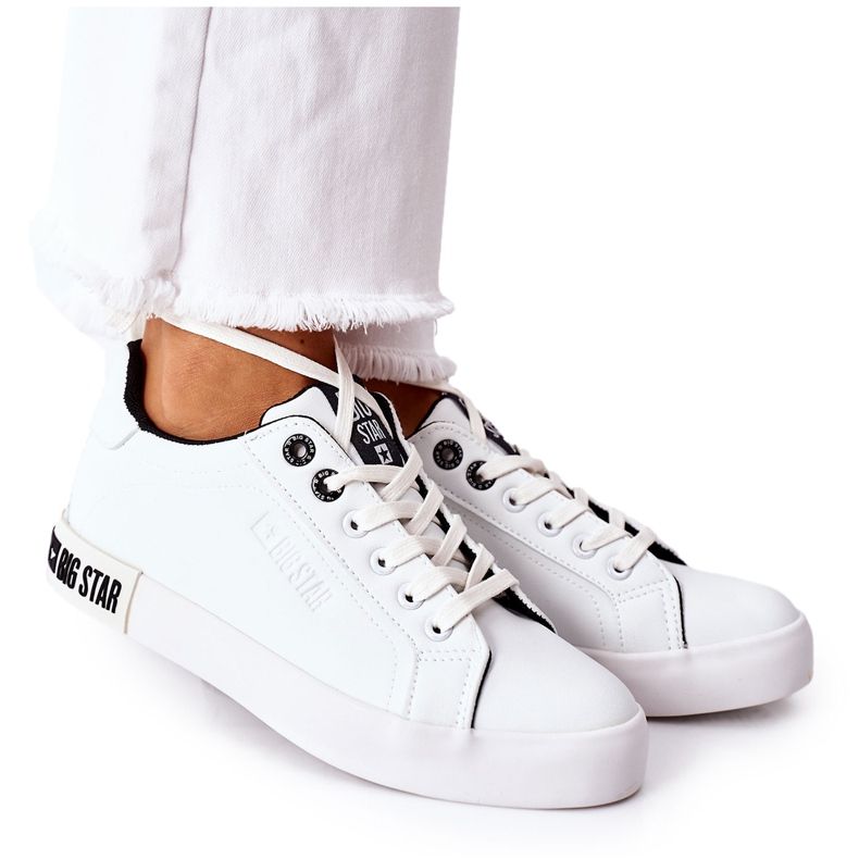 Baskets en cuir pour femmes Big Star II274031 blanc et noir blanche le noir