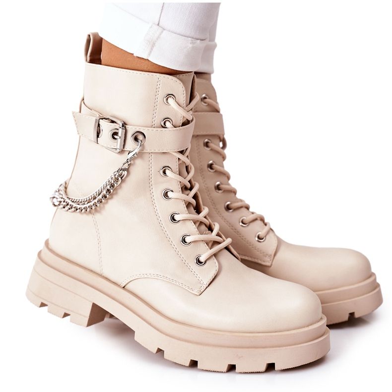 Bottes de travail beiges avec chaîne Midtown