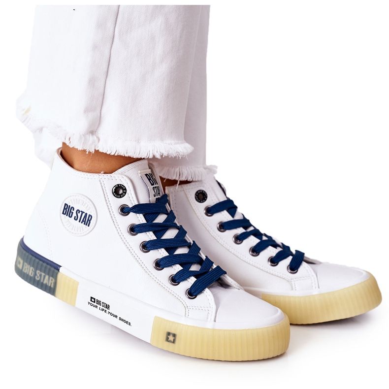 Baskets Hautes En Cuir Big Star II274137 Blanc blanche bleu marin Baskets Hautes En Cuir Big Star II274137 Blanc blanche bleu marin