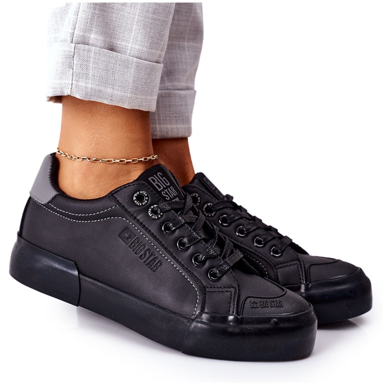 Baskets en cuir pour femmes Big Star II274029 Noir le noir