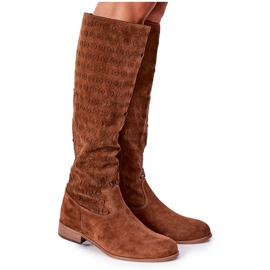 Alberto Violli Bottes Montana en daim marron à motif ajouré brun