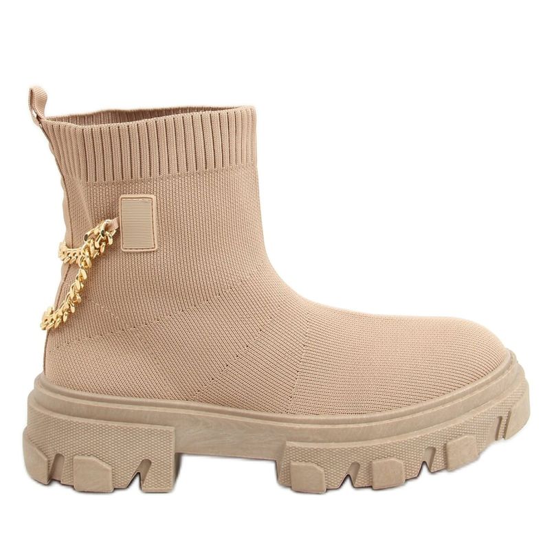 Bottines chaussettes avec une chaîne JX81P Beige kaki Bottines chaussettes avec une chaîne JX81P Beige kaki