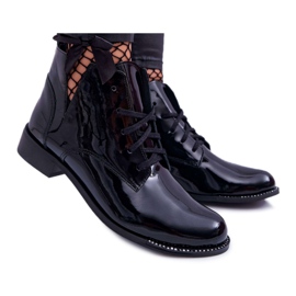 Bottines Femme Talon Plat Laquée Noir Nicole 2420