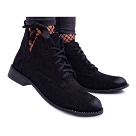 Bottines Femme Talon Plat Nubuck Noir Nicole 2420