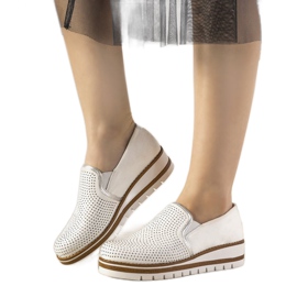 Chaussures à enfiler argentées avec clous GF-FD9 blanc