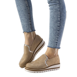 Chaussures à enfiler argentées avec clous GF-FD9 beige