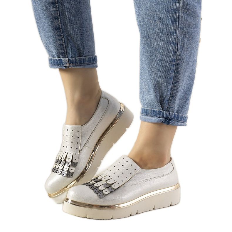 Chaussures à enfiler argentées avec clous GF-FD9 blanche