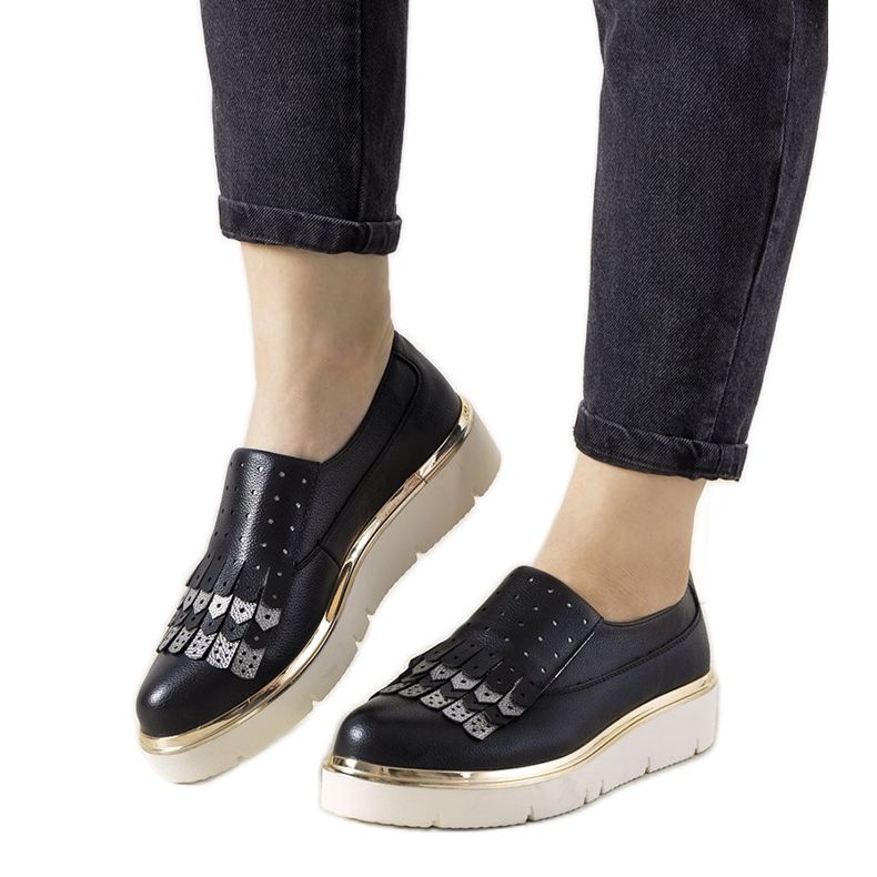 Chaussures à enfiler argentées avec clous GF-FD9 le noir