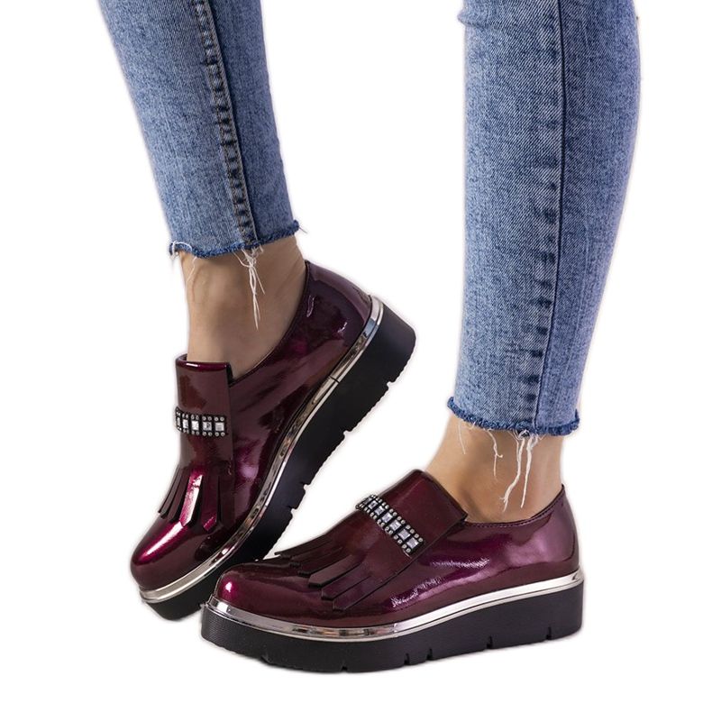 Slip-ons marron avec clous GF-FD9 rouge