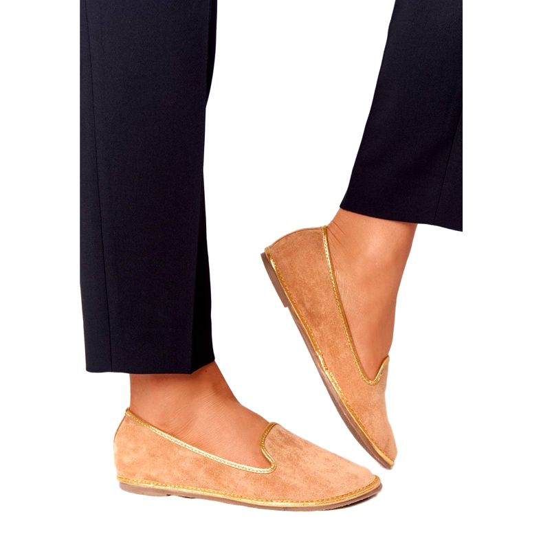 Mocassins Femme en Daim Lu Boo Camel beige d'or