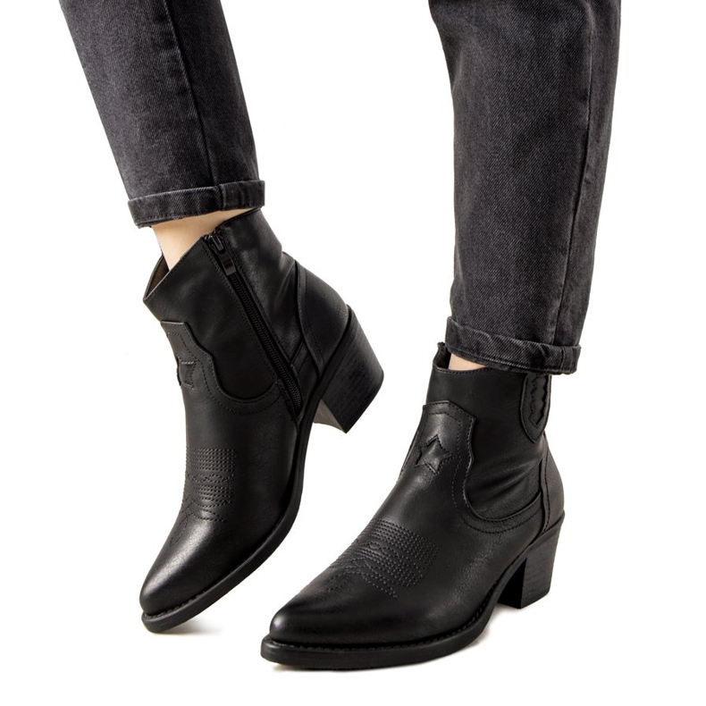 Bottes de cowboy noires à motif Mustgrow brodé le noir