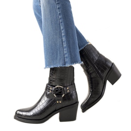 Bottes de cowboy noires à motif peau de crocodile Haley