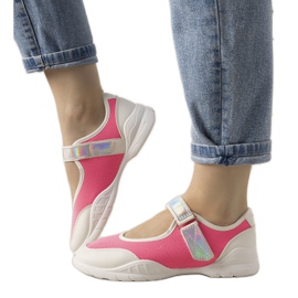 Baskets rose fluo avec empiècement holographique Melania blanc