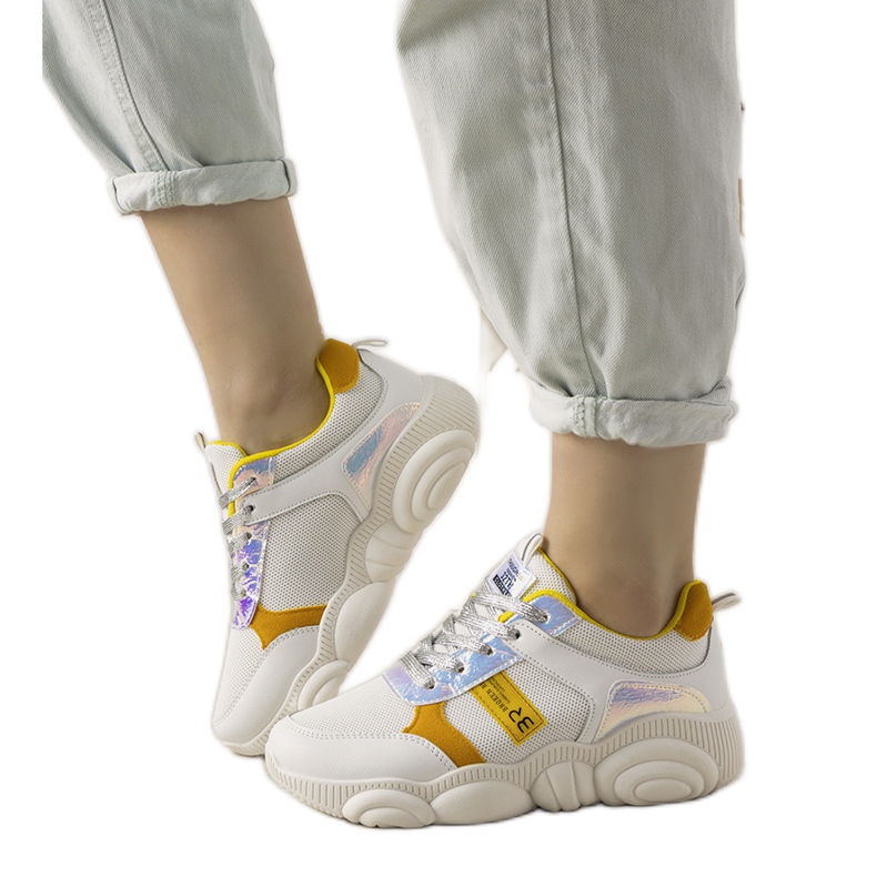 Baskets Carry blanches et jaunes femme