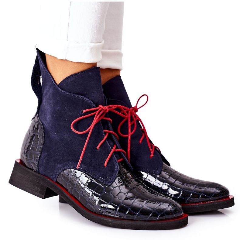 Alberto Violli Bottines Cuir Motif Alligator Bleu Marine Bruselle rouge