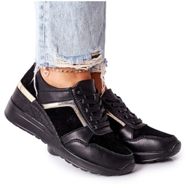 S.Barski Baskets compensées en cuir pour femmes Noir Manitoba le noir