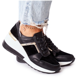 S.Barski Baskets Compensées En Cuir Pour Femmes Noir Blanc Manitoba