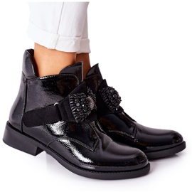 S.Barski Bottines Femme Laqué Noir Cristaux Schuler le noir