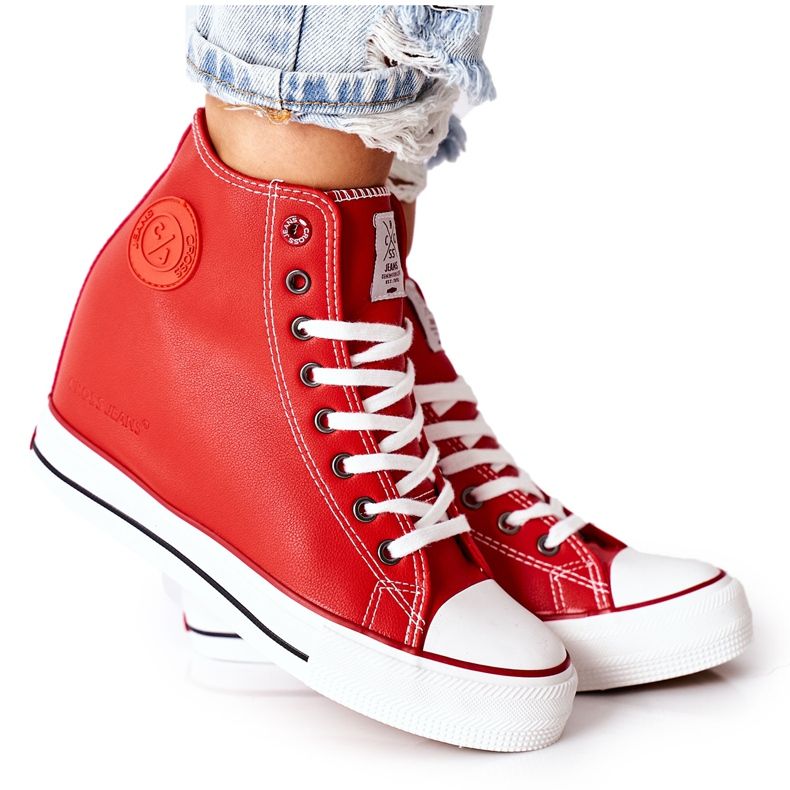 Baskets En Cuir Sur Wedge Cross Jeans II2R4026 Rouge Baskets En Cuir Sur Wedge Cross Jeans II2R4026 Rouge