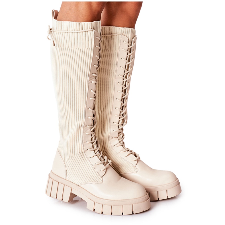 PB1 Bottes hautes avec une chaussette Beige Monteri PB1 Bottes hautes avec une chaussette Beige Monteri