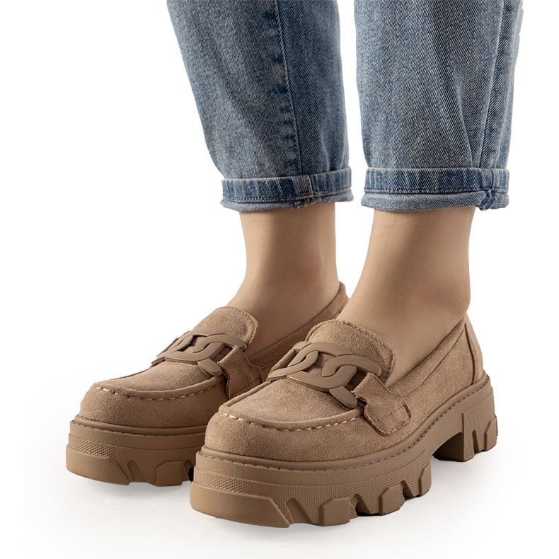 Mocassins beiges sur semelle haute Perla Mocassins beiges sur semelle haute Perla