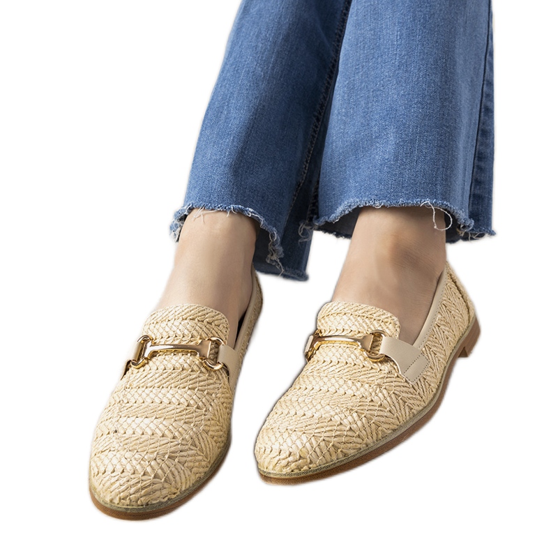 Mocassins tressés beiges à boucle Leone