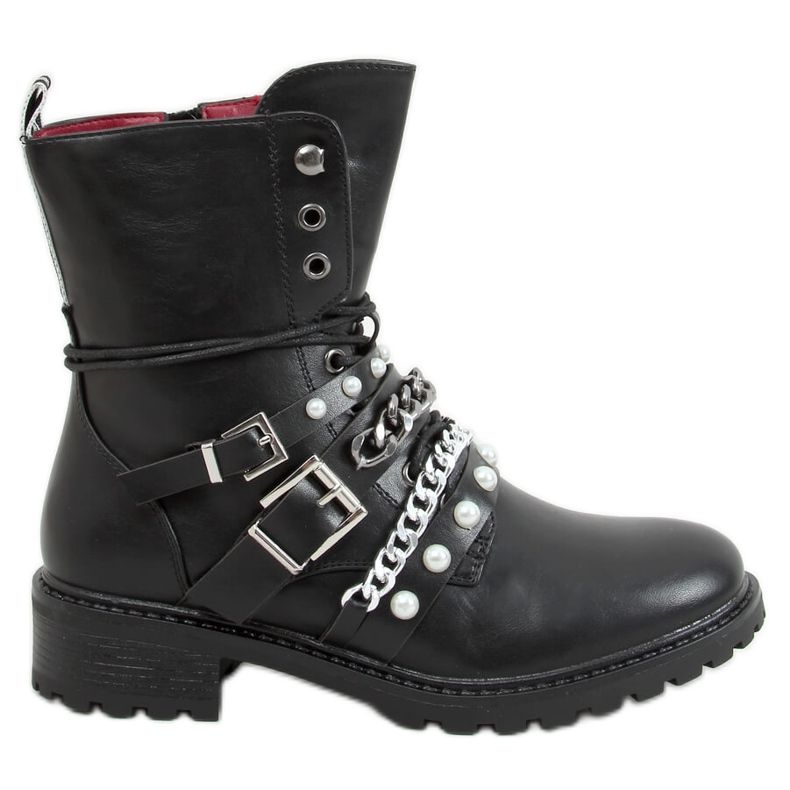 Bottes militaires avec une chaîne noir M506 Noir le noir