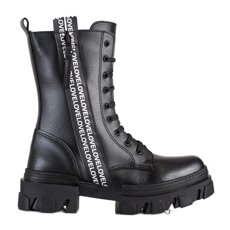 SHELOVET Bottes Avec Amour En Cuir Éco le noir