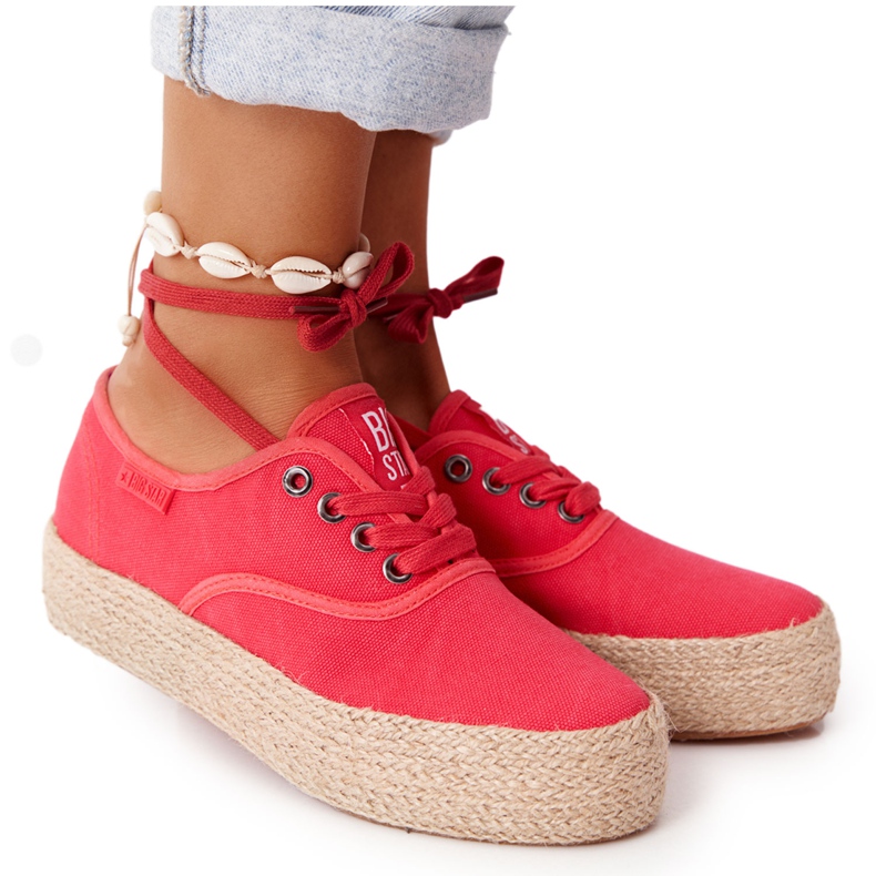 Espadrilles à Lacets Sur Une Plateforme Tressée Big Star FF274141 Rouge Espadrilles à Lacets Sur Une Plateforme Tressée Big Star FF274141 Rouge