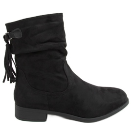 Bottines plates à franges noires B0-330 Black le noir
