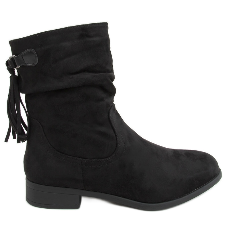 Bottines plates à franges noires B0-330 Black le noir