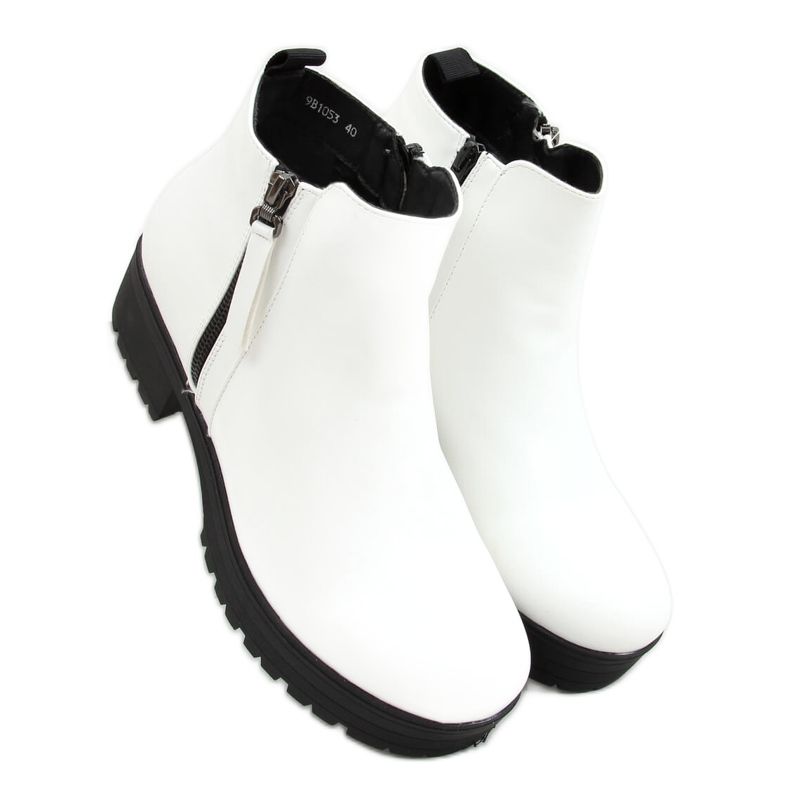 Blanc 9B1053 Bottines blanches à semelle épaisse
