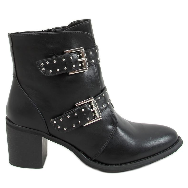 Bottines noires à talons et clous C760 Black le noir