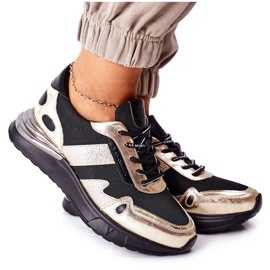 Vinceza Chaussures de sport pour femmes Baskets Noir et Or Manitoba doré