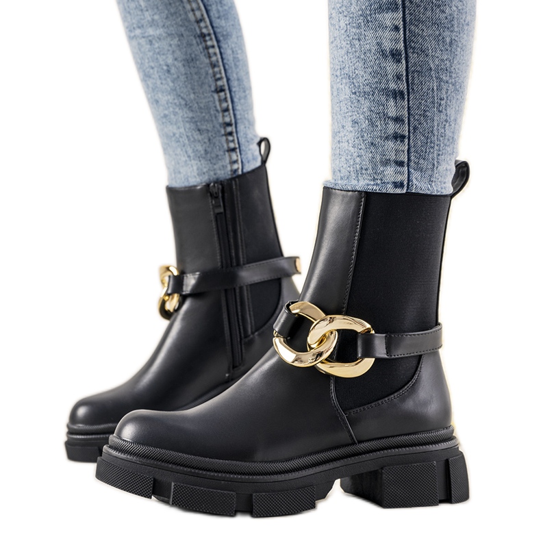 Bottines noires avec chaîne Trinity le noir