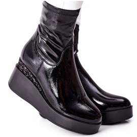 S.Barski Bottines Femme Sur Compensé Laqué Noir Therapie