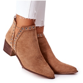 Boots ajourées à découpes, Camel Western beige