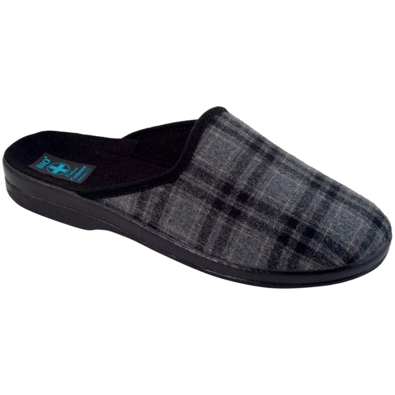 Pantoufles à carreaux Adanex pour hommes 18464 le noir gris Pantoufles à carreaux Adanex pour hommes 18464 le noir gris
