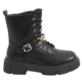 Bottes militaires avec une chaîne noir HB-106 PU / NOIR
