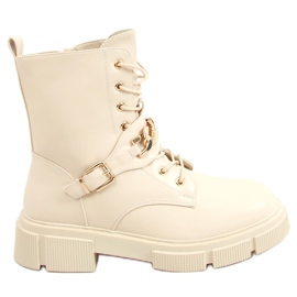 Bottes beiges militaires avec une chaîne HB-106 PU / BEIGE Bottes beiges militaires avec une chaîne HB-106 PU / BEIGE